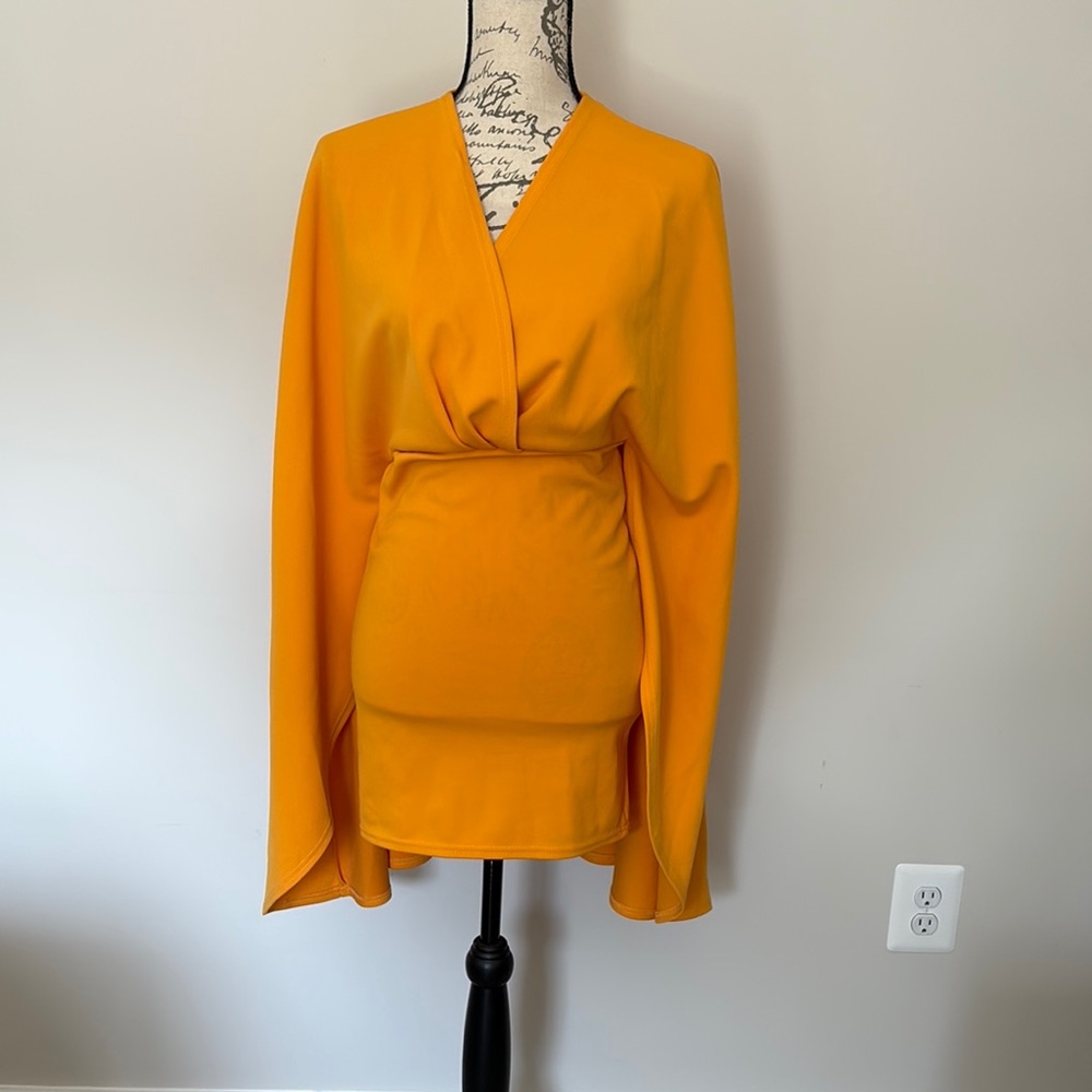 PrettyLittleThing Mustard Yellow Cape Dress